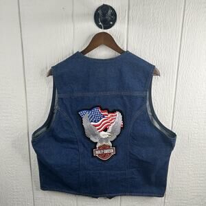 Vintage Y2K Wrangler Harley Davidson Denim Vest With Patches Size X-Large